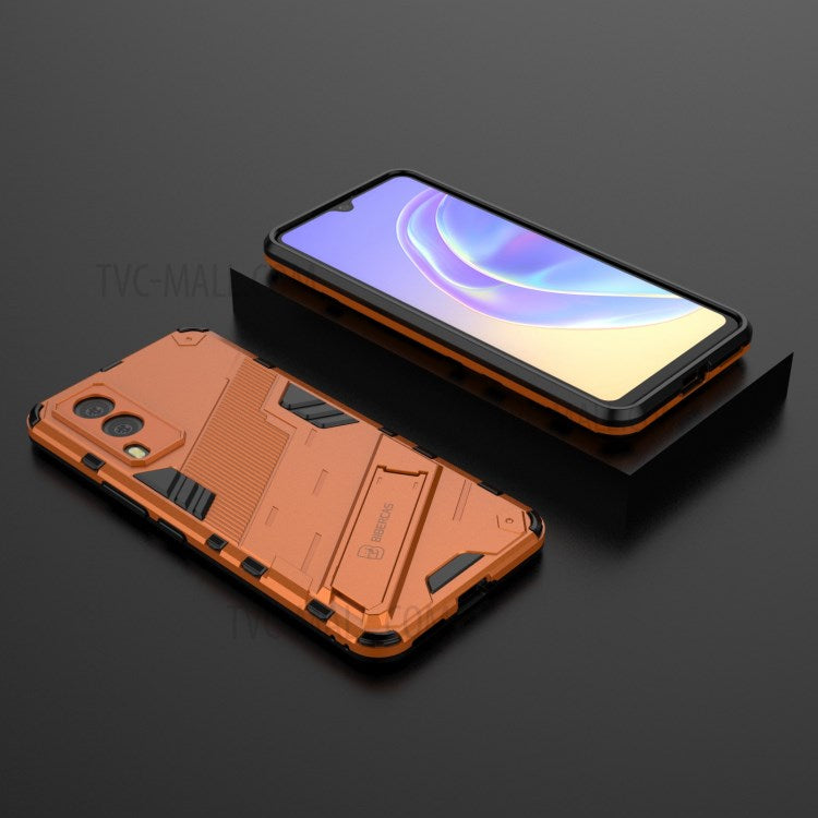 Hybrid Impact Anti-Slip Hard PC Soft TPU Shockproof Protective Case with Kickstand for vivo V21e 5G - Orange