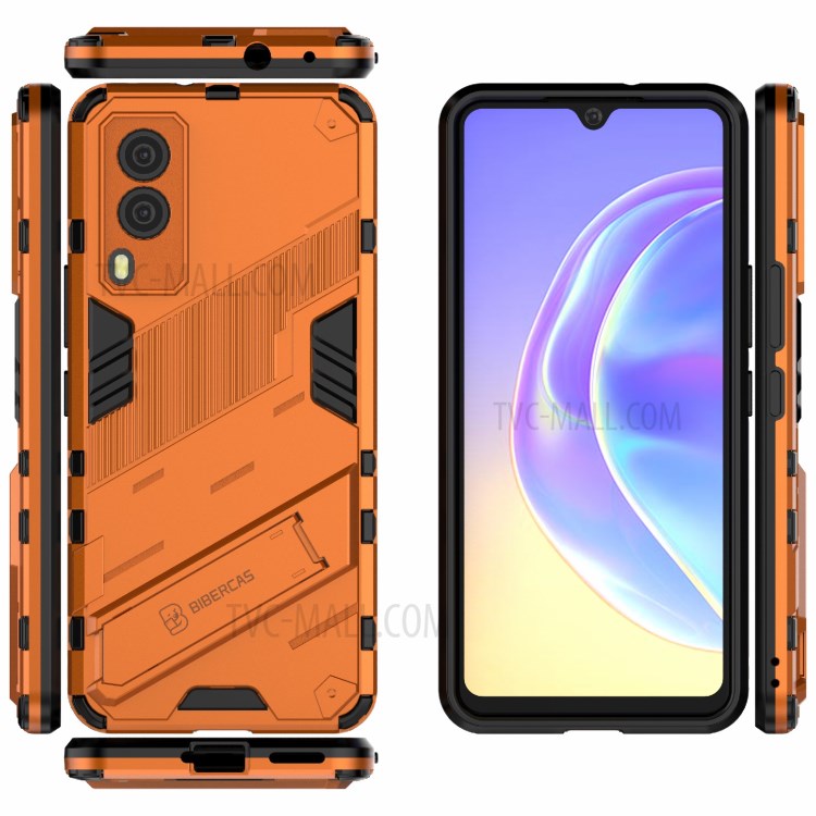 Hybrid Impact Anti-Slip Hard PC Soft TPU Shockproof Protective Case with Kickstand for vivo V21e 5G - Orange