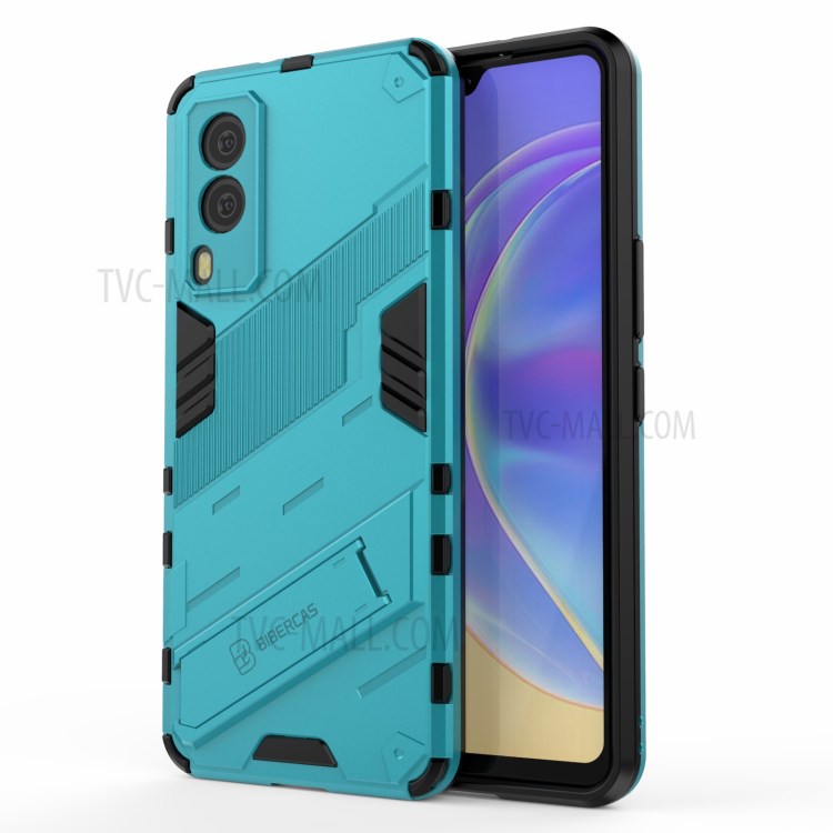 Hybrid Impact Anti-Slip Hard PC Soft TPU Shockproof Protective Case with Kickstand for vivo V21e 5G - Baby Blue