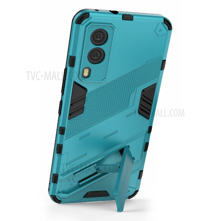 Hybrid Impact Anti-Slip Hard PC Soft TPU Shockproof Protective Case with Kickstand for vivo V21e 5G - Baby Blue