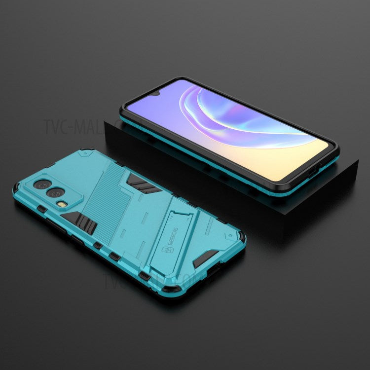 Hybrid Impact Anti-Slip Hard PC Soft TPU Shockproof Protective Case with Kickstand for vivo V21e 5G - Baby Blue