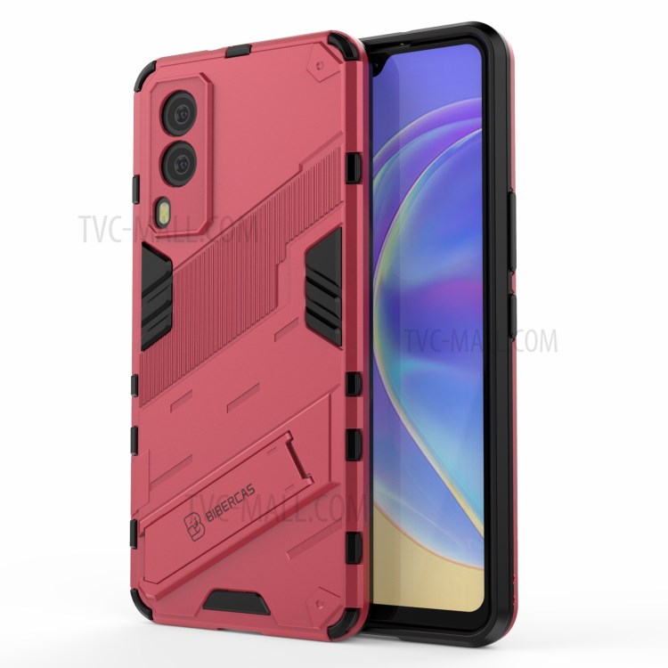 Hybrid Impact Anti-Slip Hard PC Soft TPU Shockproof Protective Case with Kickstand for vivo V21e 5G - Rose