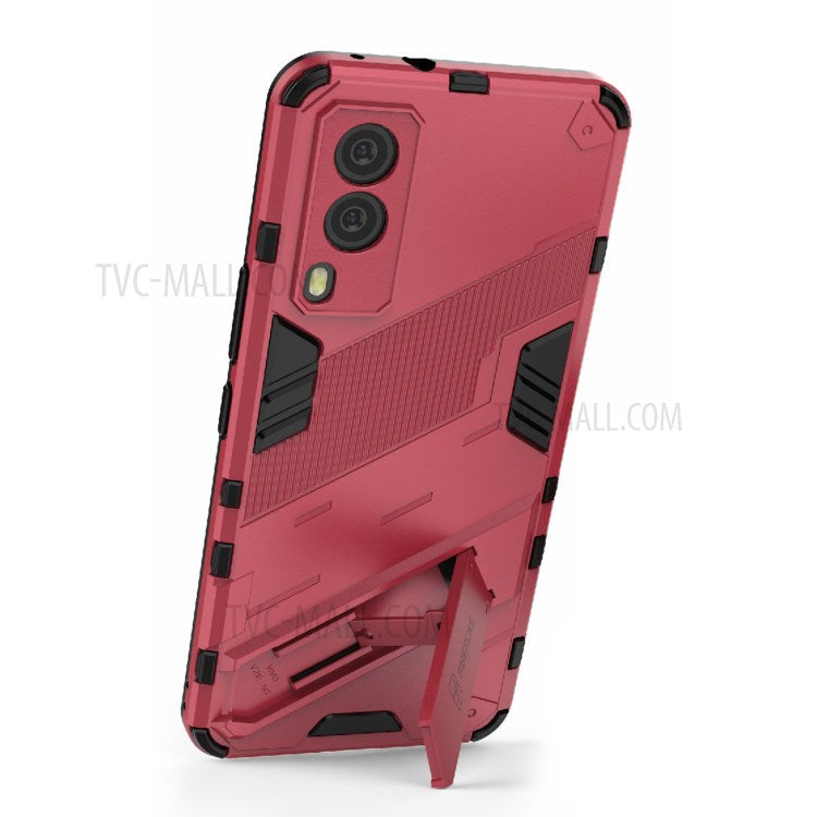 Hybrid Impact Anti-Slip Hard PC Soft TPU Shockproof Protective Case with Kickstand for vivo V21e 5G - Rose