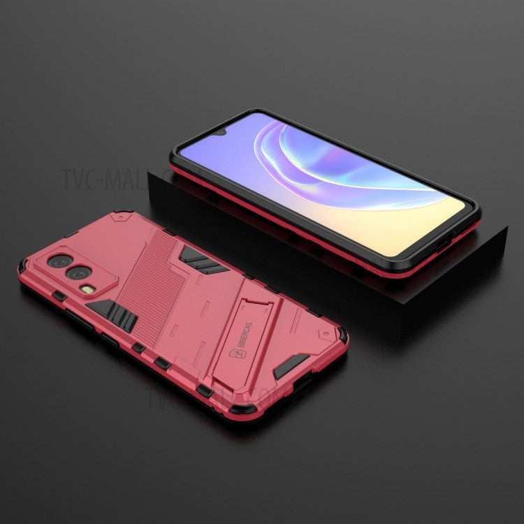 Hybrid Impact Anti-Slip Hard PC Soft TPU Shockproof Protective Case with Kickstand for vivo V21e 5G - Rose