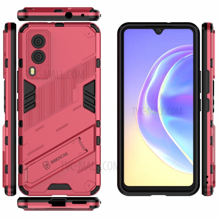 Hybrid Impact Anti-Slip Hard PC Soft TPU Shockproof Protective Case with Kickstand for vivo V21e 5G - Rose