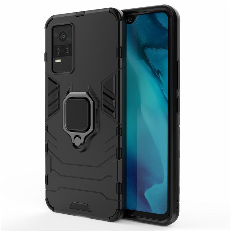 Military Grade Ring Kickstand Hybrid Dual Layer Shockproof Soft TPU + Rugged Hard PC Back Cover for vivo Y73 (2021) / V21e 4G - Black