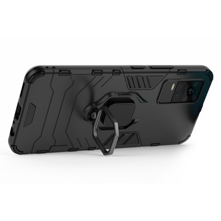 Military Grade Ring Kickstand Hybrid Dual Layer Shockproof Soft TPU + Rugged Hard PC Back Cover for vivo Y73 (2021) / V21e 4G - Black