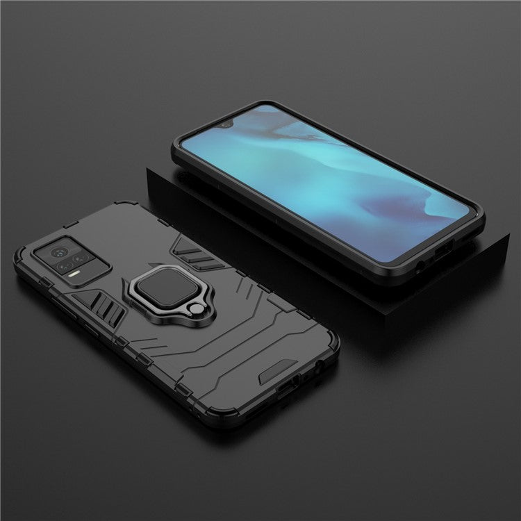 Military Grade Ring Kickstand Hybrid Dual Layer Shockproof Soft TPU + Rugged Hard PC Back Cover for vivo Y73 (2021) / V21e 4G - Black