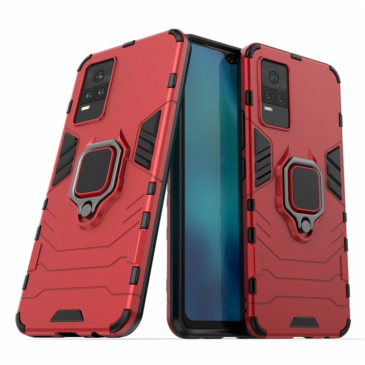 Military Grade Ring Kickstand Hybrid Dual Layer Shockproof Soft TPU + Rugged Hard PC Back Cover for vivo Y73 (2021) / V21e 4G - Red