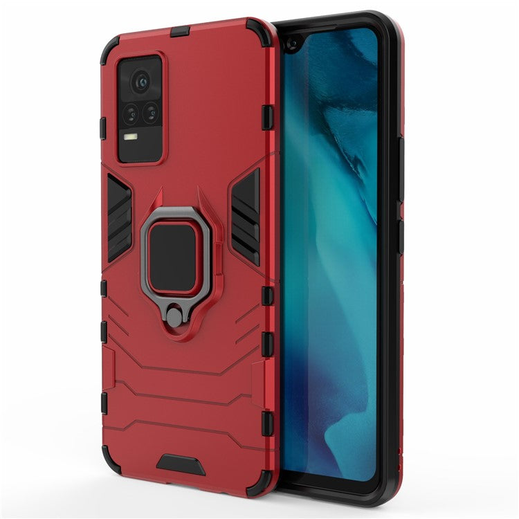 Military Grade Ring Kickstand Hybrid Dual Layer Shockproof Soft TPU + Rugged Hard PC Back Cover for vivo Y73 (2021) / V21e 4G - Red