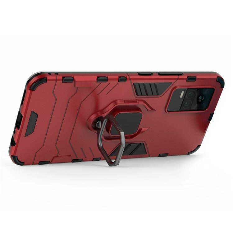 Military Grade Ring Kickstand Hybrid Dual Layer Shockproof Soft TPU + Rugged Hard PC Back Cover for vivo Y73 (2021) / V21e 4G - Red