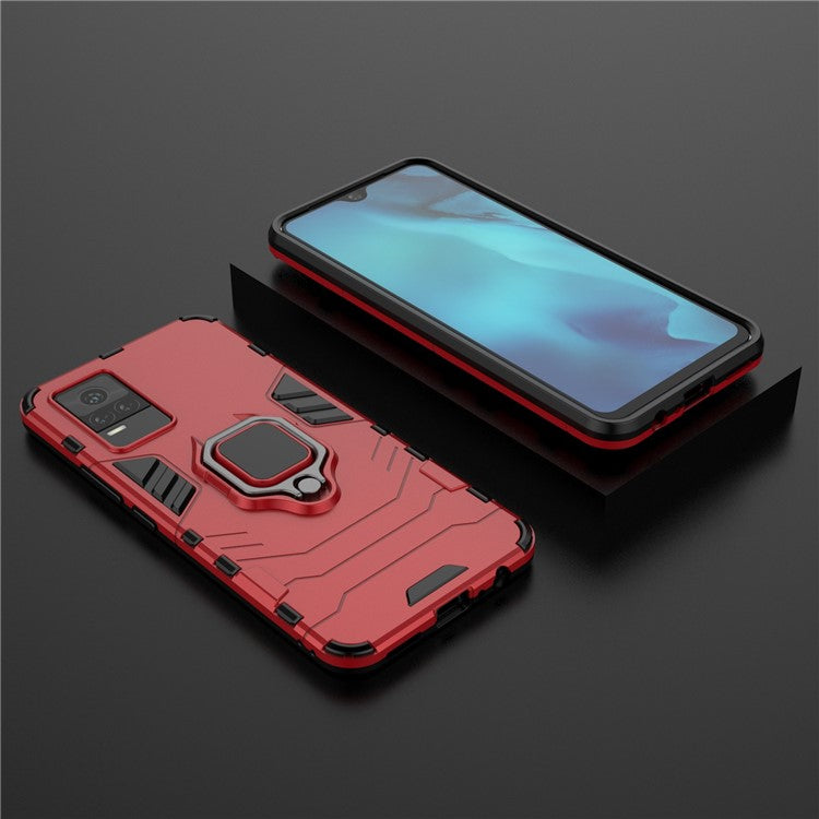 Military Grade Ring Kickstand Hybrid Dual Layer Shockproof Soft TPU + Rugged Hard PC Back Cover for vivo Y73 (2021) / V21e 4G - Red