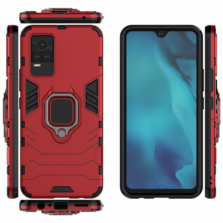 Military Grade Ring Kickstand Hybrid Dual Layer Shockproof Soft TPU + Rugged Hard PC Back Cover for vivo Y73 (2021) / V21e 4G - Red