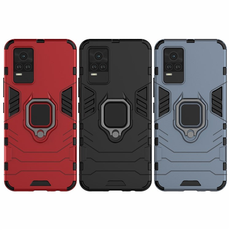 Military Grade Ring Kickstand Hybrid Dual Layer Shockproof Soft TPU + Rugged Hard PC Back Cover for vivo Y73 (2021) / V21e 4G - Red