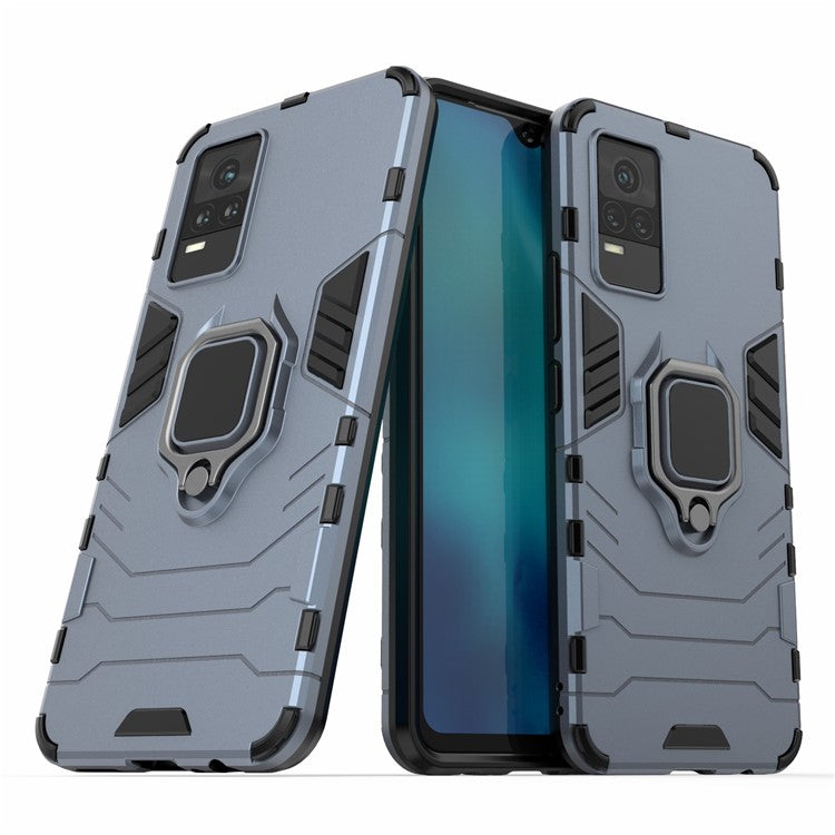 Military Grade Ring Kickstand Hybrid Dual Layer Shockproof Soft TPU + Rugged Hard PC Back Cover for vivo Y73 (2021) / V21e 4G - Blue