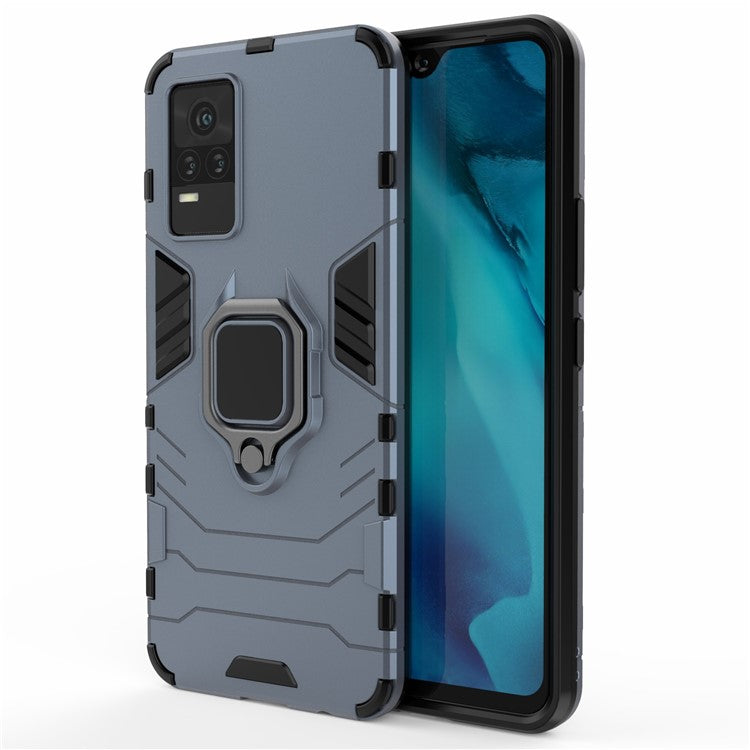 Military Grade Ring Kickstand Hybrid Dual Layer Shockproof Soft TPU + Rugged Hard PC Back Cover for vivo Y73 (2021) / V21e 4G - Blue