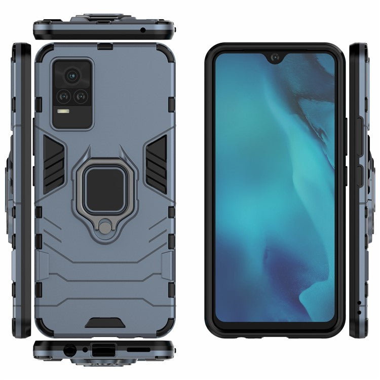 Military Grade Ring Kickstand Hybrid Dual Layer Shockproof Soft TPU + Rugged Hard PC Back Cover for vivo Y73 (2021) / V21e 4G - Blue