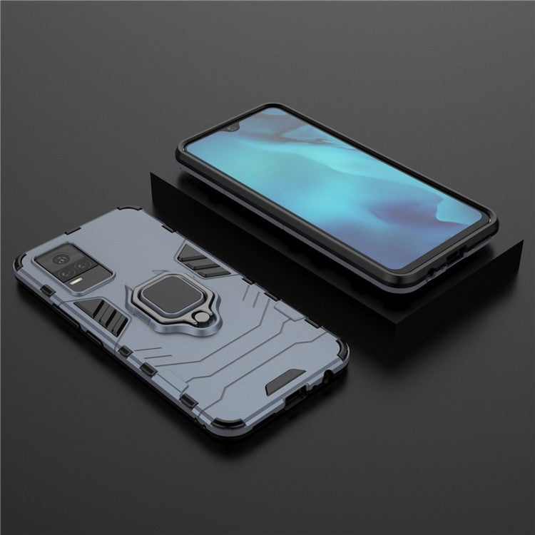 Military Grade Ring Kickstand Hybrid Dual Layer Shockproof Soft TPU + Rugged Hard PC Back Cover for vivo Y73 (2021) / V21e 4G - Blue