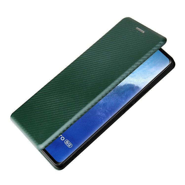 Carbon Fiber Design Durable Shock Absorption Magnetic Leather Case with Card Slot and Ring Strap for vivo X60 Pro 5G (Global) / X60 5G (Curved Screen Version) - Green