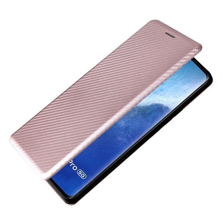 Carbon Fiber Design Durable Shock Absorption Magnetic Leather Case with Card Slot and Ring Strap for vivo X60 Pro 5G (Global) / X60 5G (Curved Screen Version) - Rose Gold