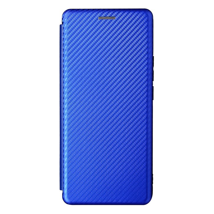 Carbon Fiber Design Durable Shock Absorption Magnetic Leather Case with Card Slot and Ring Strap for vivo X60 Pro 5G (Global) / X60 5G (Curved Screen Version) - Blue