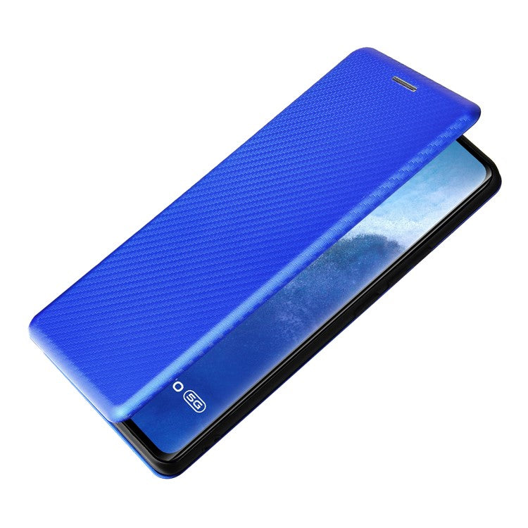 Carbon Fiber Design Durable Shock Absorption Magnetic Leather Case with Card Slot and Ring Strap for vivo X60 Pro 5G (Global) / X60 5G (Curved Screen Version) - Blue