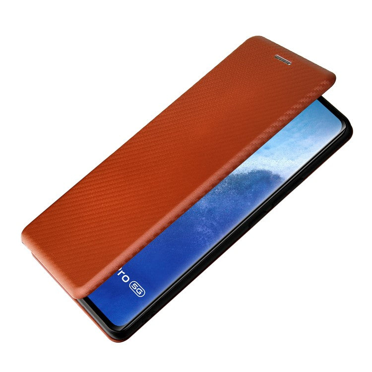 Carbon Fiber Design Durable Shock Absorption Magnetic Leather Case with Card Slot and Ring Strap for vivo X60 Pro 5G (Global) / X60 5G (Curved Screen Version) - Orange