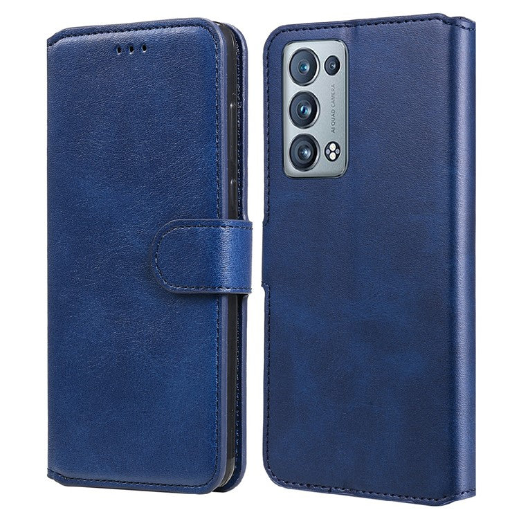 Shockproof PU Leather Wallet Stand Folio Flip Phone Cover for Oppo Reno6 Pro+ 5G/Pro 5G (Snapdragon) - Blue