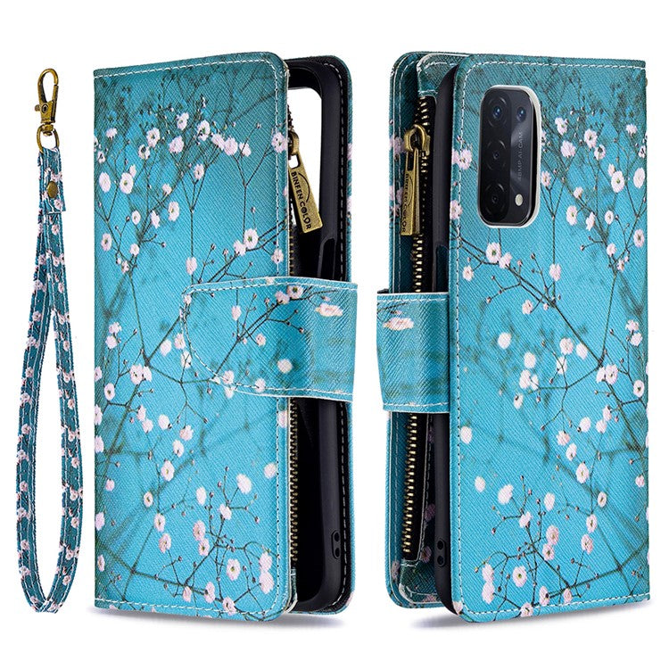 Shock-Absorbed Zippered Wallet Design BF03 Pattern Printing Full Protection Leather Stand Phone Cover for Oppo A74 5G/A93 5G/A54 5G - Wintersweet