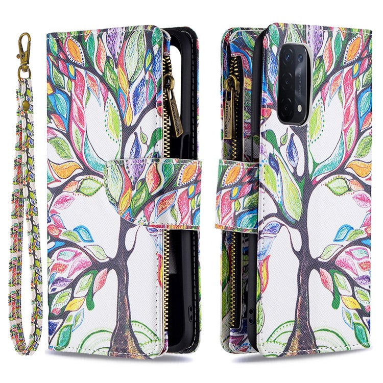 Shock-Absorbed Zippered Wallet Design BF03 Pattern Printing Full Protection Leather Stand Phone Cover for Oppo A74 5G/A93 5G/A54 5G - Life Tree