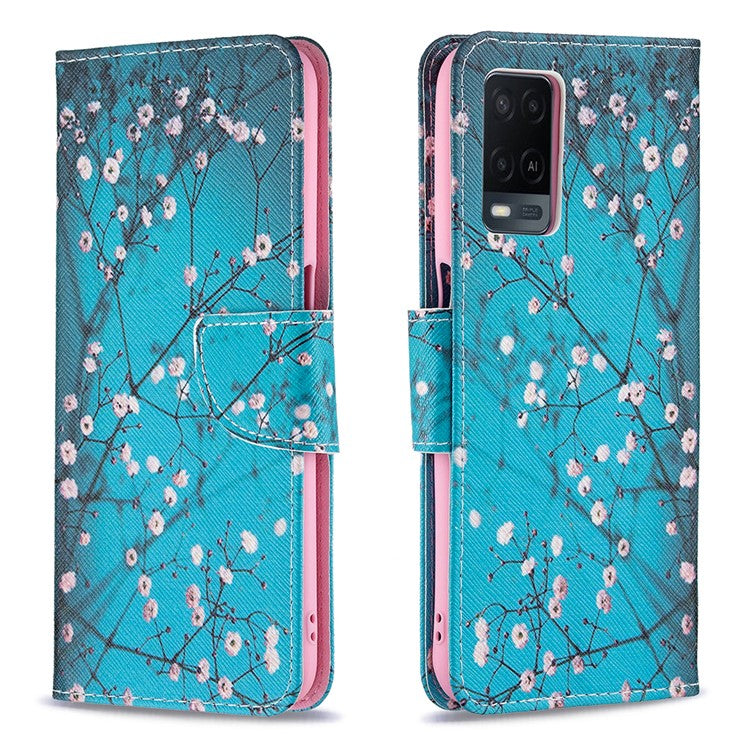 Wallet Design Drop-Resistant Pattern Printing Magnetic Leather Case with Adjustable Stand for Oppo A54 4G / A54s / A16 / A16s / A55 5G - Wintersweet