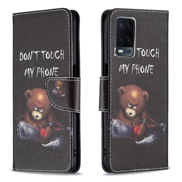 Wallet Design Drop-Resistant Pattern Printing Magnetic Leather Case with Adjustable Stand for Oppo A54 4G / A54s / A16 / A16s / A55 5G - Bear