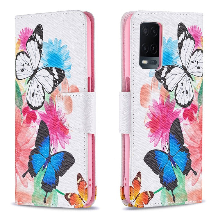 Wallet Design Drop-Resistant Pattern Printing Magnetic Leather Case with Adjustable Stand for Oppo A54 4G / A54s / A16 / A16s / A55 5G - Vivid Butterflies