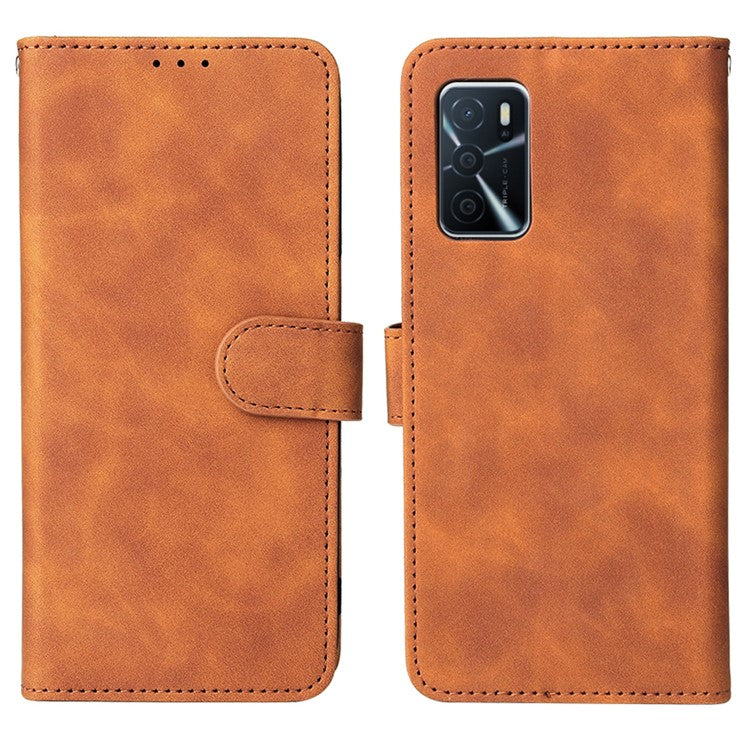 Skin-Touch PU Leather Flip Folio Stand Magnetic Suction Strong Closure Wallet Phone Case for Oppo A16 / A53s 5G / A55 5G - Brown