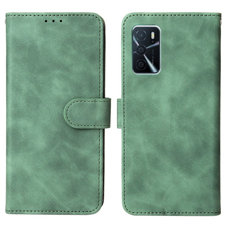 Skin-Touch PU Leather Flip Folio Stand Magnetic Suction Strong Closure Wallet Phone Case for Oppo A16 / A53s 5G / A55 5G - Green