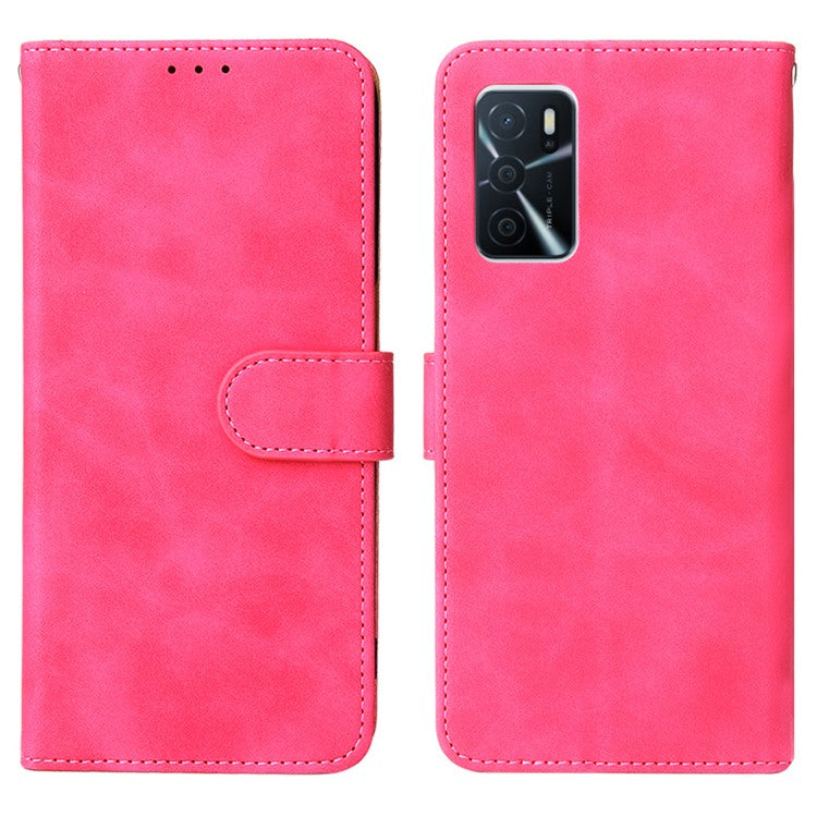 Skin-Touch PU Leather Flip Folio Stand Magnetic Suction Strong Closure Wallet Phone Case for Oppo A16 / A53s 5G / A55 5G - Rose