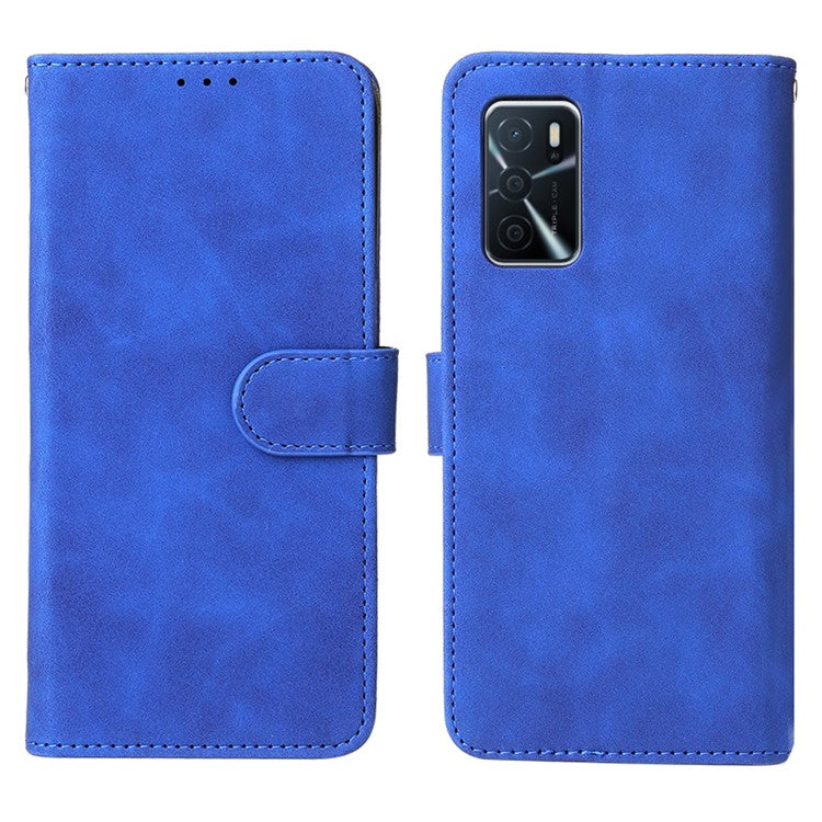 Skin-Touch PU Leather Flip Folio Stand Magnetic Suction Strong Closure Wallet Phone Case for Oppo A16 / A53s 5G / A55 5G - Blue