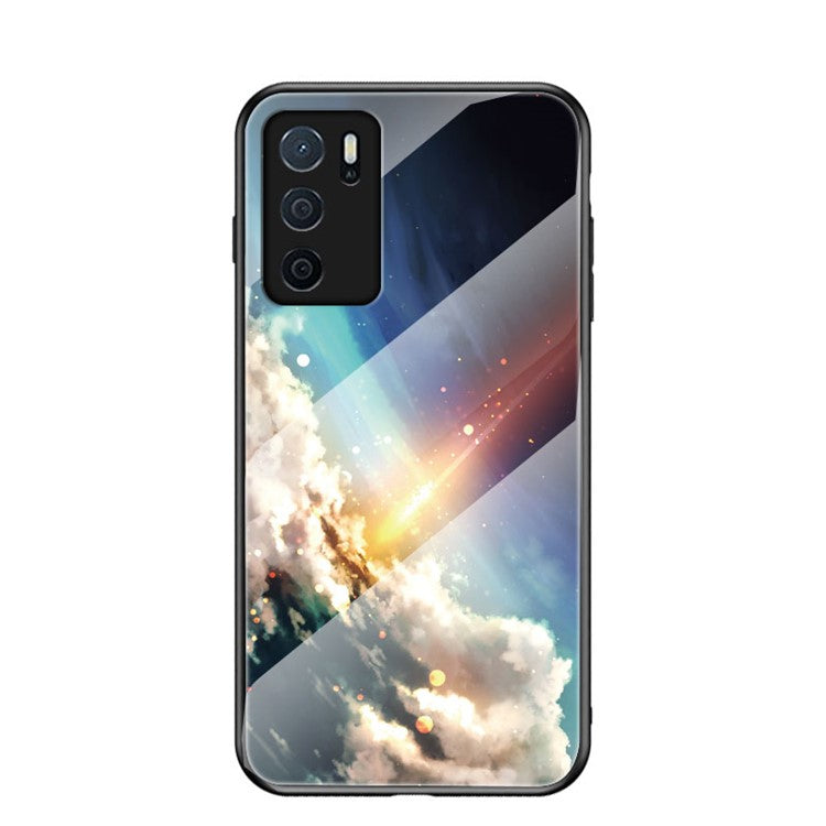 3D Sky Pattern Glitter Shockproof Tempered Glass Mirror Back Cover Protective Case for Oppo A16/A16s/A54s - Bright Starry Sky