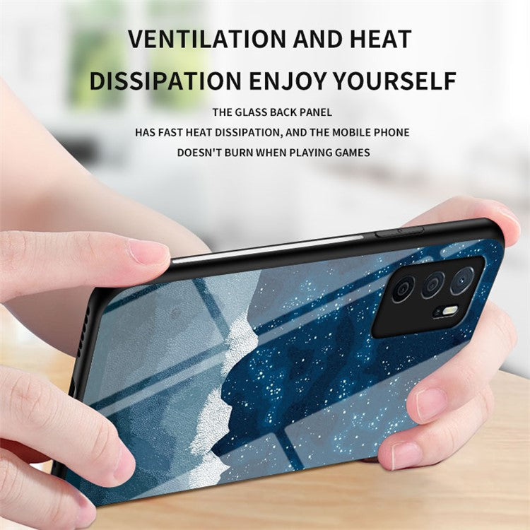 3D Sky Pattern Glitter Shockproof Tempered Glass Mirror Back Cover Protective Case for Oppo A16/A16s/A54s - Bright Starry Sky