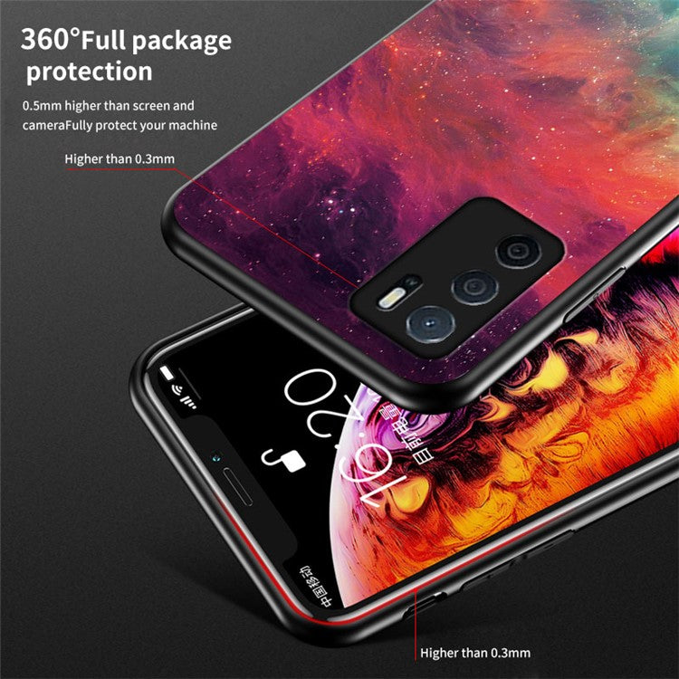 3D Sky Pattern Glitter Shockproof Tempered Glass Mirror Back Cover Protective Case for Oppo A16/A16s/A54s - Bright Starry Sky