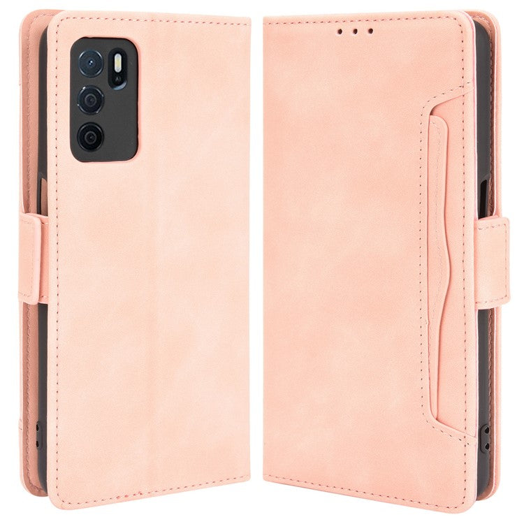 Wallet Design Phone Cover Stand Case with Multiple Card Slots for Oppo A16/A16s/A54s - Pink