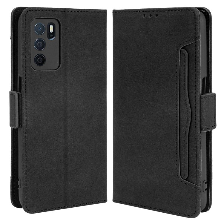 Wallet Design Phone Cover Stand Case with Multiple Card Slots for Oppo A16/A16s/A54s - Black