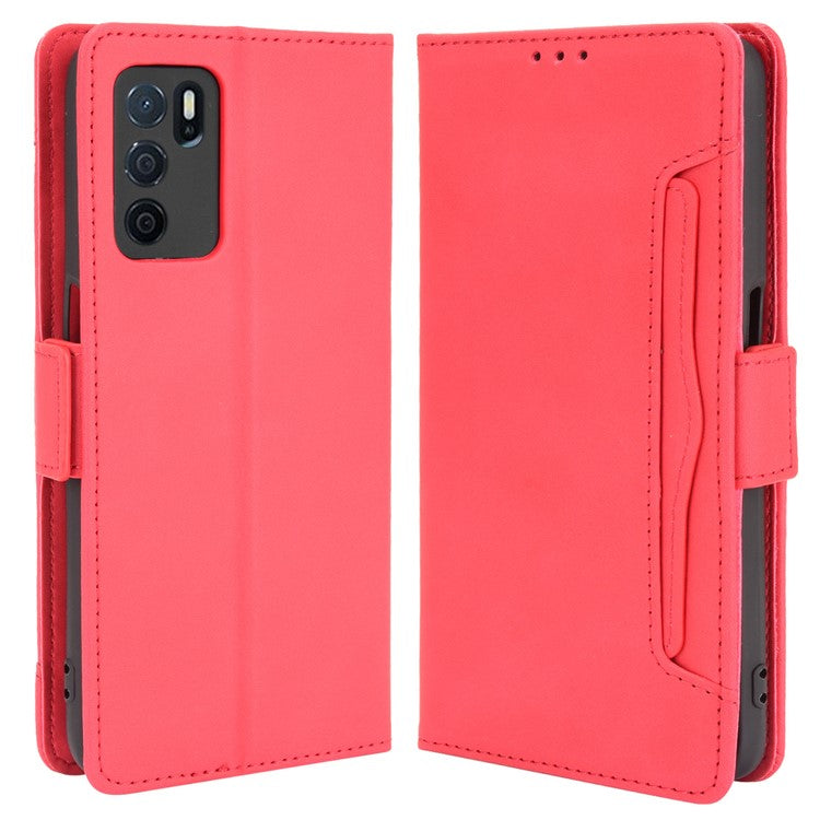 Wallet Design Phone Cover Stand Case with Multiple Card Slots for Oppo A16/A16s/A54s - Red