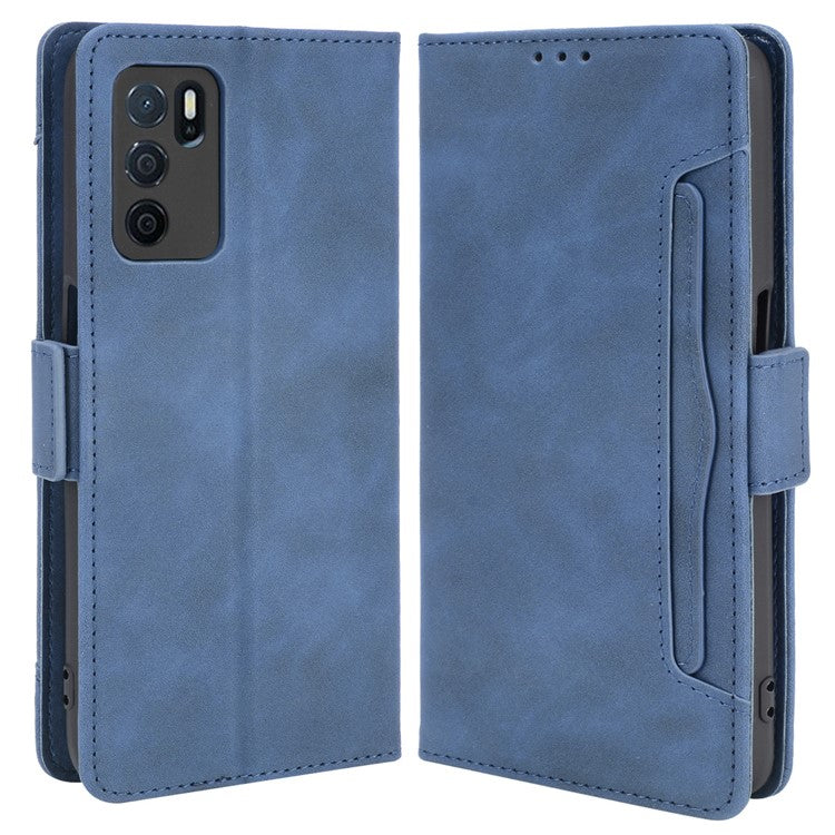 Wallet Design Phone Cover Stand Case with Multiple Card Slots for Oppo A16/A16s/A54s - Blue