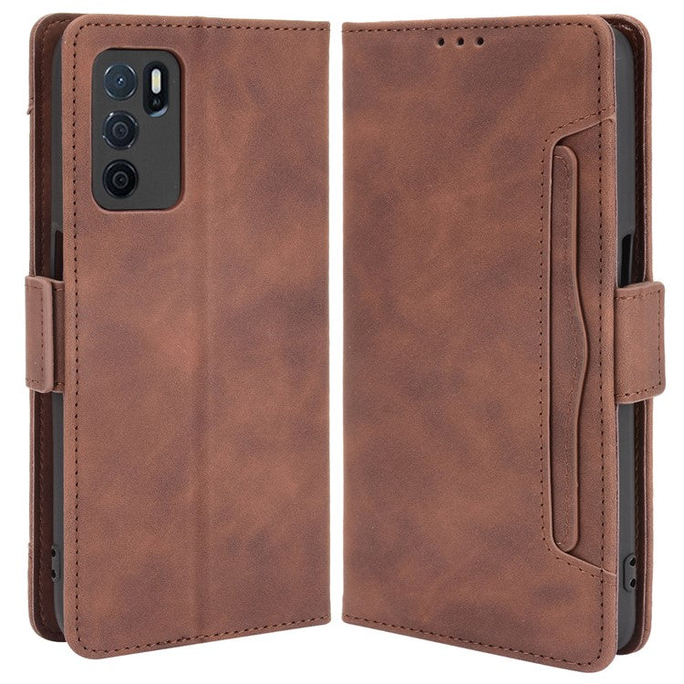 Wallet Design Phone Cover Stand Case with Multiple Card Slots for Oppo A16/A16s/A54s - Brown