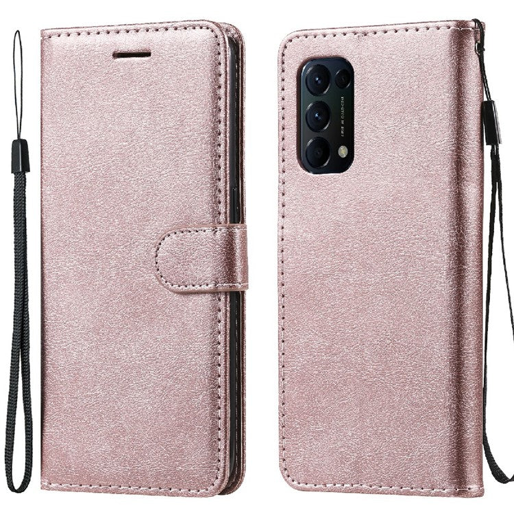 Shock-Absorbed KT Leather Series-2 Wallet Design Leather Stand Phone Casing with Handy Strap for Oppo Reno5 4G/Reno5 5G/Reno5 K/Find X3 Lite - Rose Gold