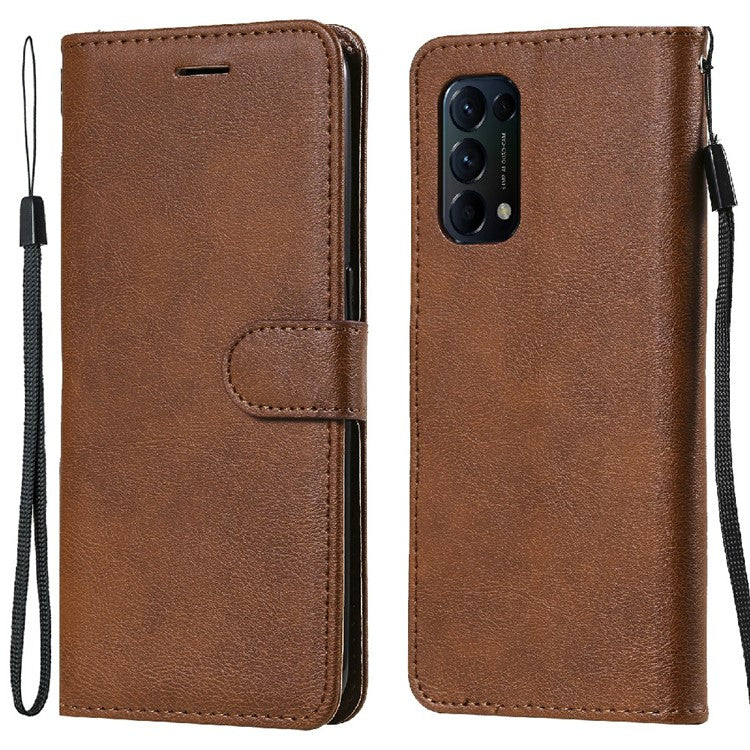 Shock-Absorbed KT Leather Series-2 Wallet Design Leather Stand Phone Casing with Handy Strap for Oppo Reno5 4G/Reno5 5G/Reno5 K/Find X3 Lite - Brown