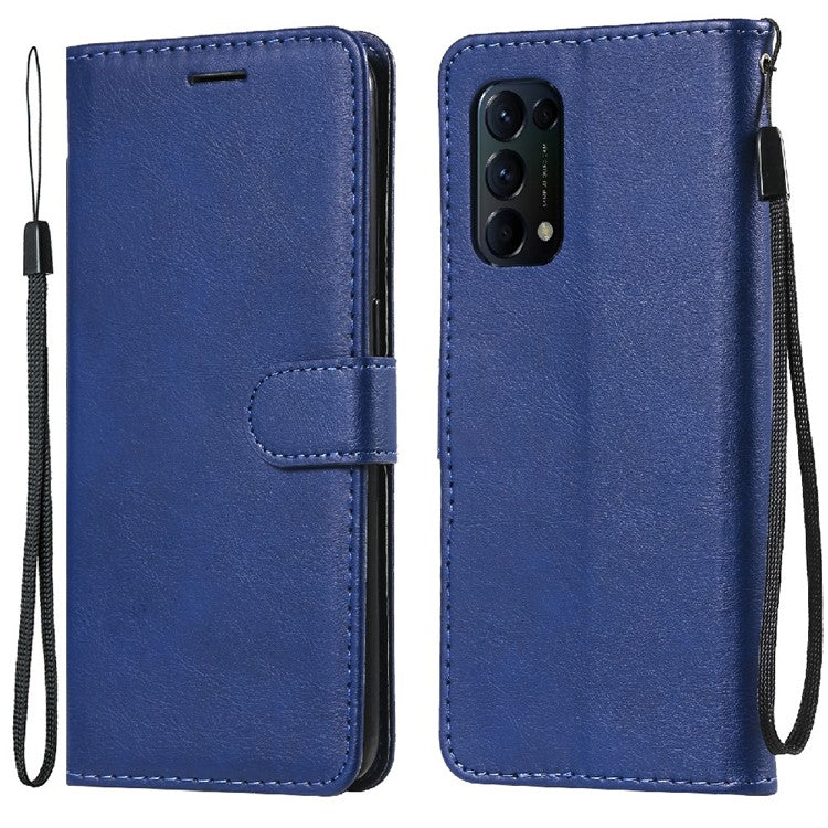 Shock-Absorbed KT Leather Series-2 Wallet Design Leather Stand Phone Casing with Handy Strap for Oppo Reno5 4G/Reno5 5G/Reno5 K/Find X3 Lite - Blue