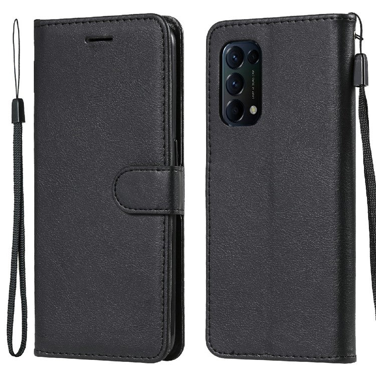 Shock-Absorbed KT Leather Series-2 Wallet Design Leather Stand Phone Casing with Handy Strap for Oppo Reno5 4G/Reno5 5G/Reno5 K/Find X3 Lite - Black