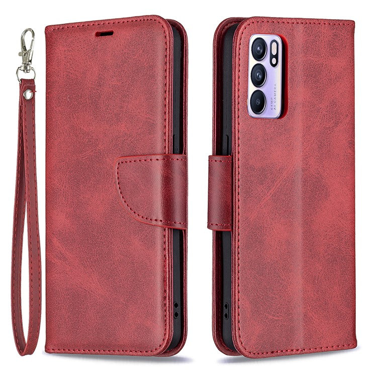 360° Full Coverage Anti-Scratch Stylish PU Leather Smartphone Wallet Stand Case for Oppo Reno6 5G - Red